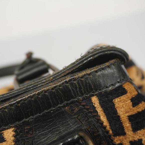 Fendi Tote Bag Zucca Leather Pile Brown Black Women's - Picture 11 of 13